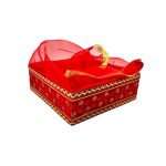 Regal Red Satin Fabric Covered Gift Box with Golden Trim – Luxurious Keepsake and Presentation Case.|COLOUR-RED| 8X8 Inch